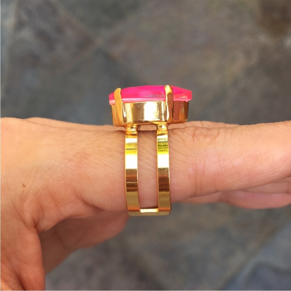 Hot Pink + Gold Pear Crystal Statement Ring - Picture 4 of 6
